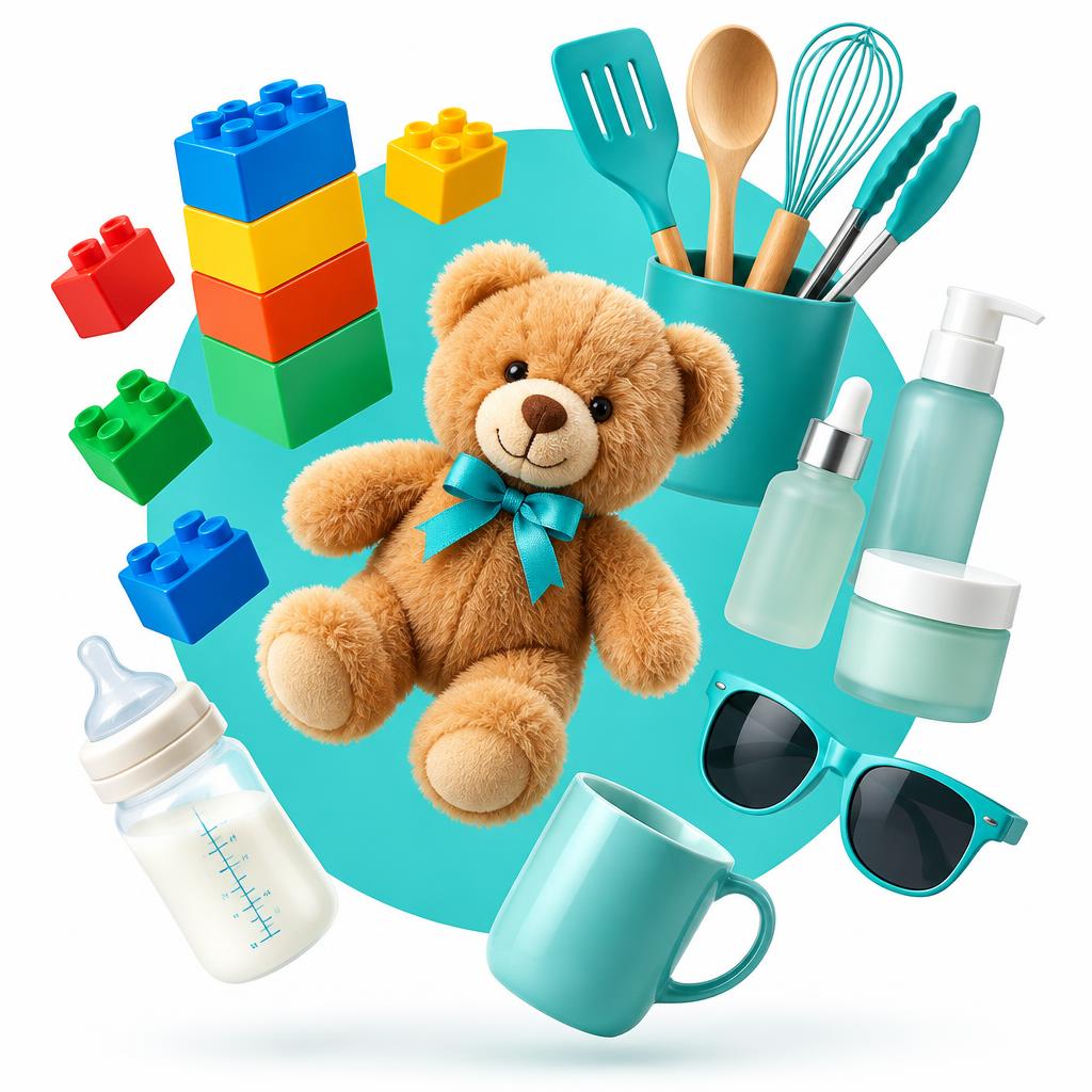 Produtos variados da CliqueTOP: brinquedos, utensílios de casa, beleza e acessórios